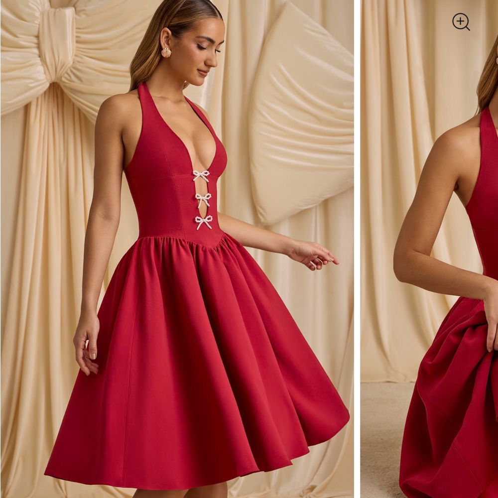 Oh Polly Red Backless Halter Dress Angelina